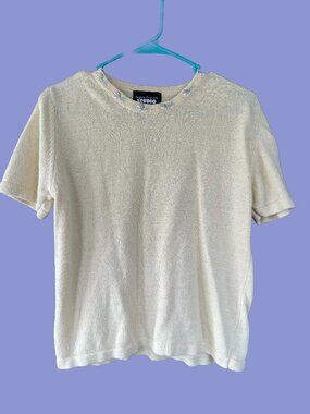 Designers Originals Studio Cream Floral Embroidered Knit Top Size P/M